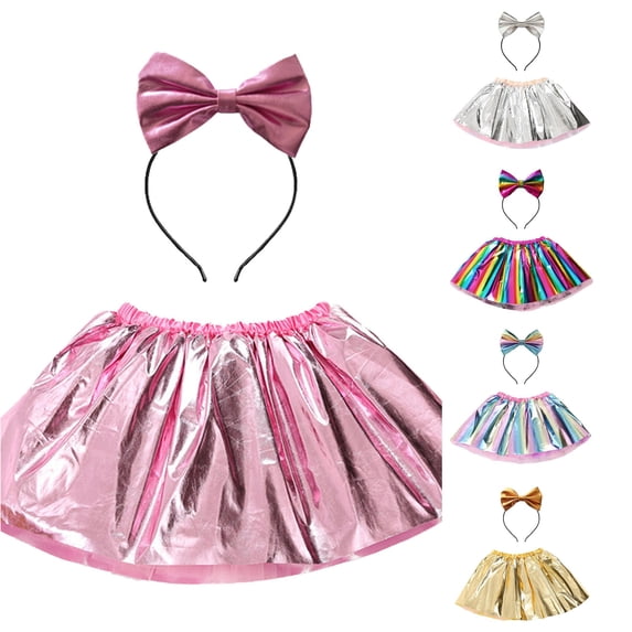 SUXIAN Toddler Girl Skirts Carnival Gold Foil Tutu With Hairband Set Dance Party For Kids Girls Skirt Pink 5-8 Years