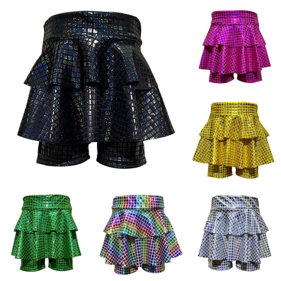 SUXIAN Toddler Girl Skirts Square Sequin Tutu Performance With Shorts Sun Skirt Party Stage Wear For Kids Girls Skirt Black_006 4-5 Years