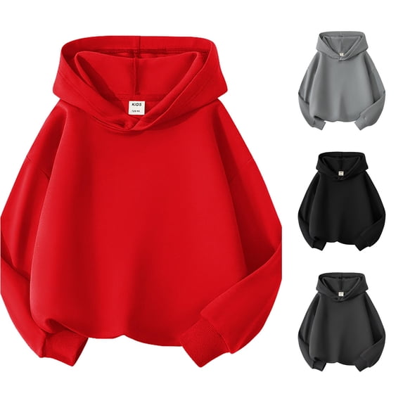SUXIAN Toddler Hoodie Boy Solid Basic Long Sleeve Hooded Pullover Sweatshirt Coat Casual Hoodie Kids Red_001 8-9 Years