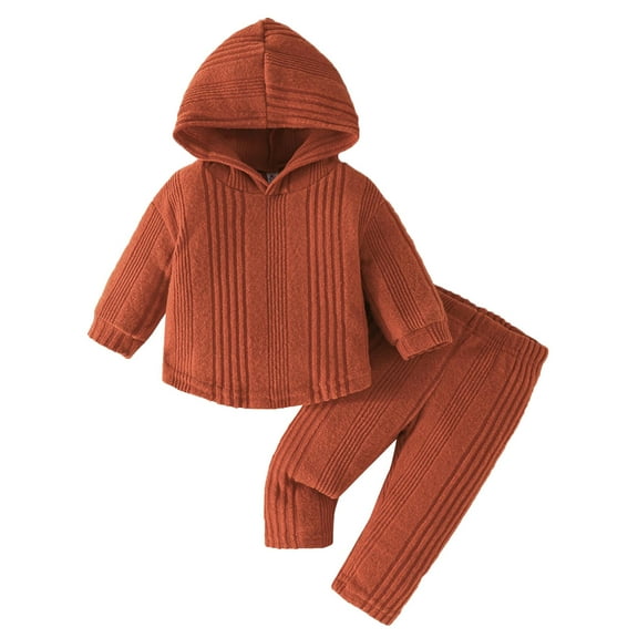 SUXIAN Toddler Pajamas Child Boys Girls Long Sleeve Prints Warm Hoodie Pullover Tops Pants Kids Sweat Suit Brown 9-12 Months