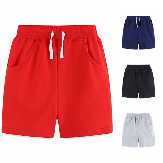 SUXIAN Toddler Shorts Boys Solid Comfort Soft Sport Jogger Casual Pants Boys Shorts Brushed Elastic Waist Loungewear Red 1-2 Years