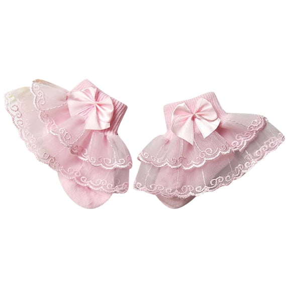 SUXIAN Toddler Socks Floor Summer Solid Color Lace Thin Breathable Autumn Fashion for Age 1 to 8 Years Forest Style with Bow Cotton Lace Edge Baby Girl Ruffle Socks Pink 3-5 Years
