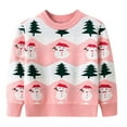 thumbnail image 1 of SUXIAN Toddler Sweater Christmas Cartoon Tree Snowman Prints Long Sleeve Warm Knitted Pullover for Boys Girls Pink 2-3 Years, 1 of 7