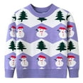 thumbnail image 1 of SUXIAN Toddler Sweater Christmas Cartoon Tree Snowman Prints Long Sleeve Warm Knitted Pullover for Boys Girls Purple 5-6 Years, 1 of 4