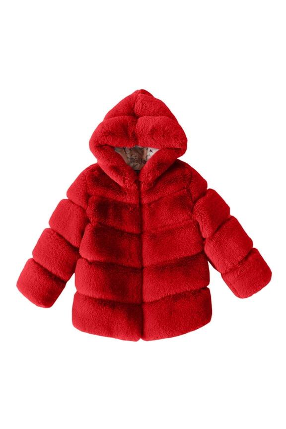 Toddler Winter Coat Girls Fall Fashionable Collar Solid Warm Hooded Woolen Jacket Coats Red 2-3 Years