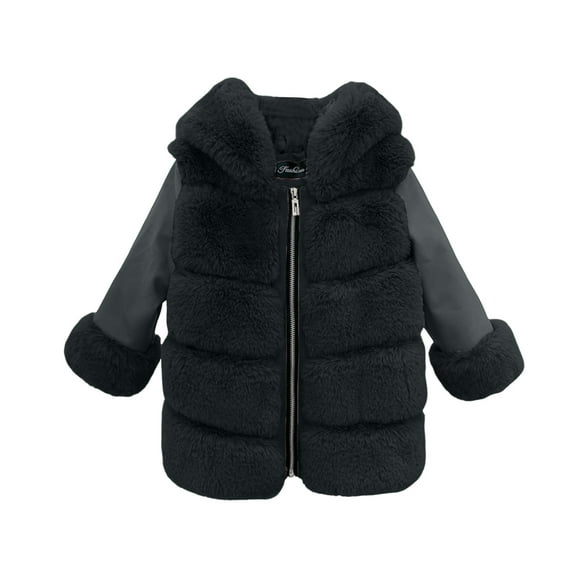 SUXIAN Toddler Winter Jacket Girls Fashion Fall Winter Cardigans Fuzzy Lightweight Warm Coats Black 6-7 Years
