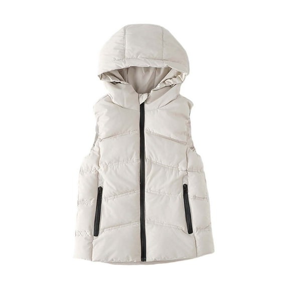 SUXIAN Toddler Winter Jacket Girls Vest with Hood Thickened Warm Sleeveless Zip Up Quilted Coat Outerwear White 7-8 Years