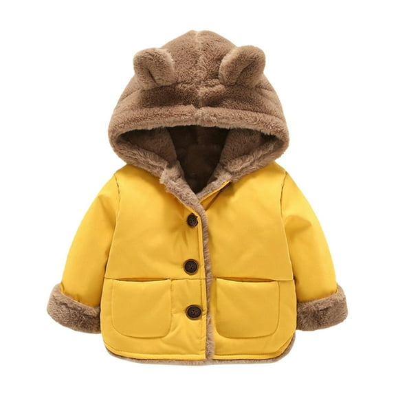 SUXIAN Toddler Winter Jacket for Baby Boys Girls Small Kids Warm Hooded Outwear Coat Yellow 12-18 Months