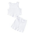 thumbnail image 1 of SUXIAN Toddlers Girls Summer Fashion Casual Clothes Skirts Solid Color Strip Vest Top Outfits Set Comfortable Clothing Set White 6Y, 1 of 7