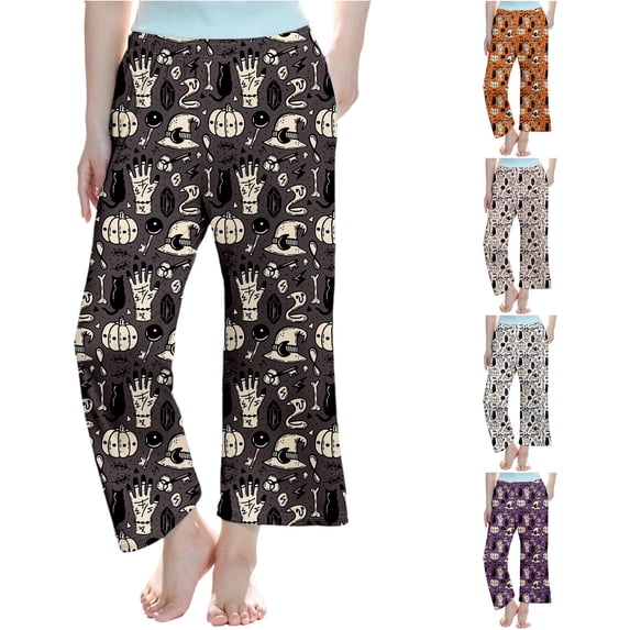 SUXIAN Trouser Girls Halloween Print Soft Cotton Pajama Bottoms Straight Leg Casual Long Pants Comfortable Everyday Wear Pants for Kids