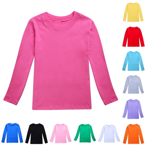 SUXIAN Tshirt Kids Solid Long Sleeve Autumn Casual Basic Tee Top for Toddler Boys Girls T Shirts for Kids Hot Pink 12-13 Years