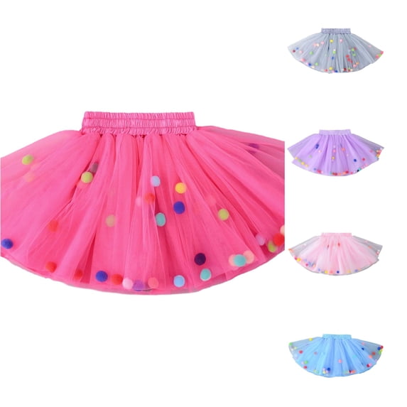 SUXIAN Tulle Skirt Carnival Colorful Mesh Tutu Short Dance Party For Girls Girls Skirts Hot Pink 5-6 Years