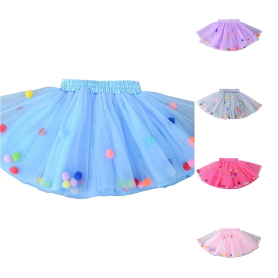 SUXIAN Tulle Skirt Carnival Colorful Mesh Tutu Short Dance Party For Girls Girls Skirts Light Blue 9-10 Years