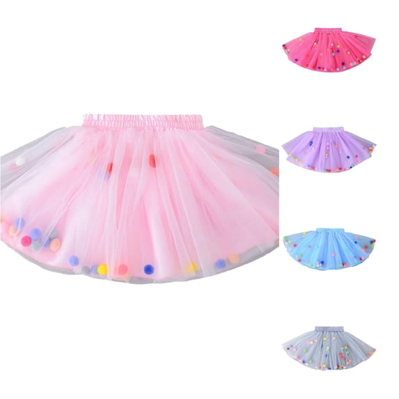 SUXIAN Tulle Skirt Carnival Colorful Mesh Tutu Short Dance Party For Girls Girls Skirts Pink 3-4 Years