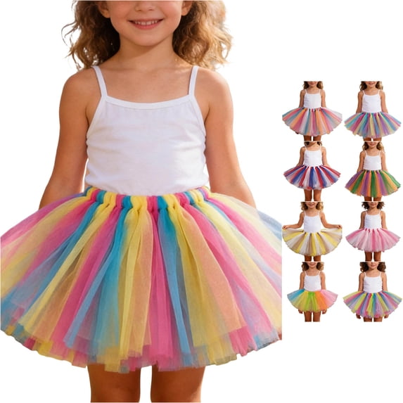 SUXIAN Tulle Skirt Carnival Patchwork Mesh Tutu Ballet Dance Party Outfit For Kids Girls Skirt Light Blue 2-8 Years