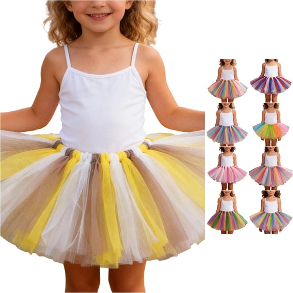 SUXIAN Tulle Skirt Carnival Patchwork Mesh Tutu Ballet Dance Party Outfit For Kids Girls Skirt Yellow 2-8 Years