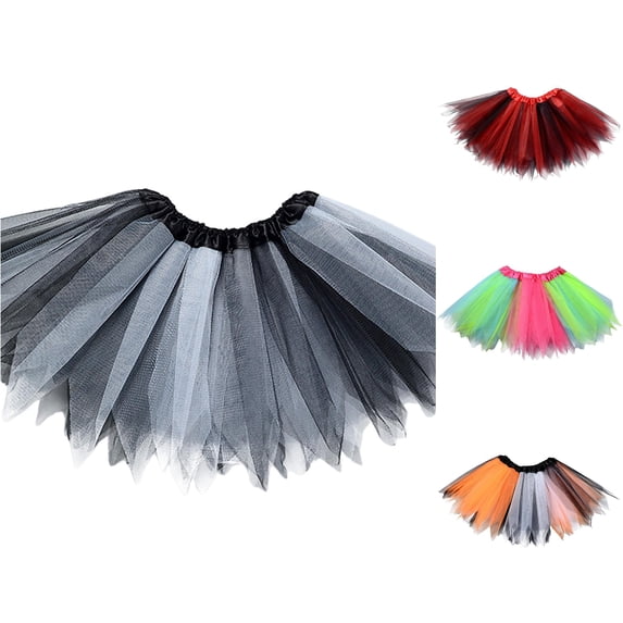 SUXIAN Tutu Skirt Patchwork Mesh 3-Layer 6- Hard Tutu Dance Party Play Outfit Ballet Skirt Black_003 2-8 Years