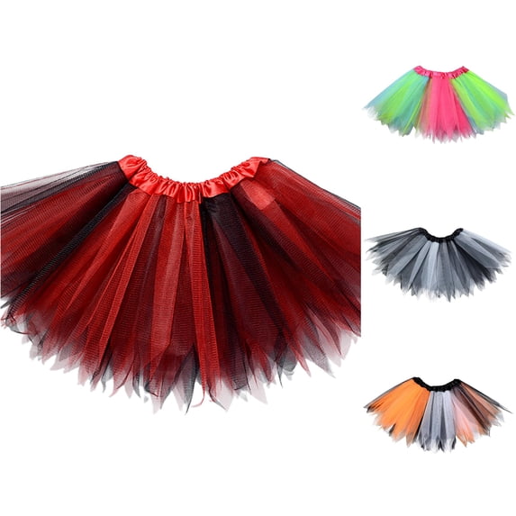 SUXIAN Tutu Skirt Patchwork Mesh 3-Layer 6- Hard Tutu Dance Party Play Outfit Ballet Skirt Red_003 2-8 Years
