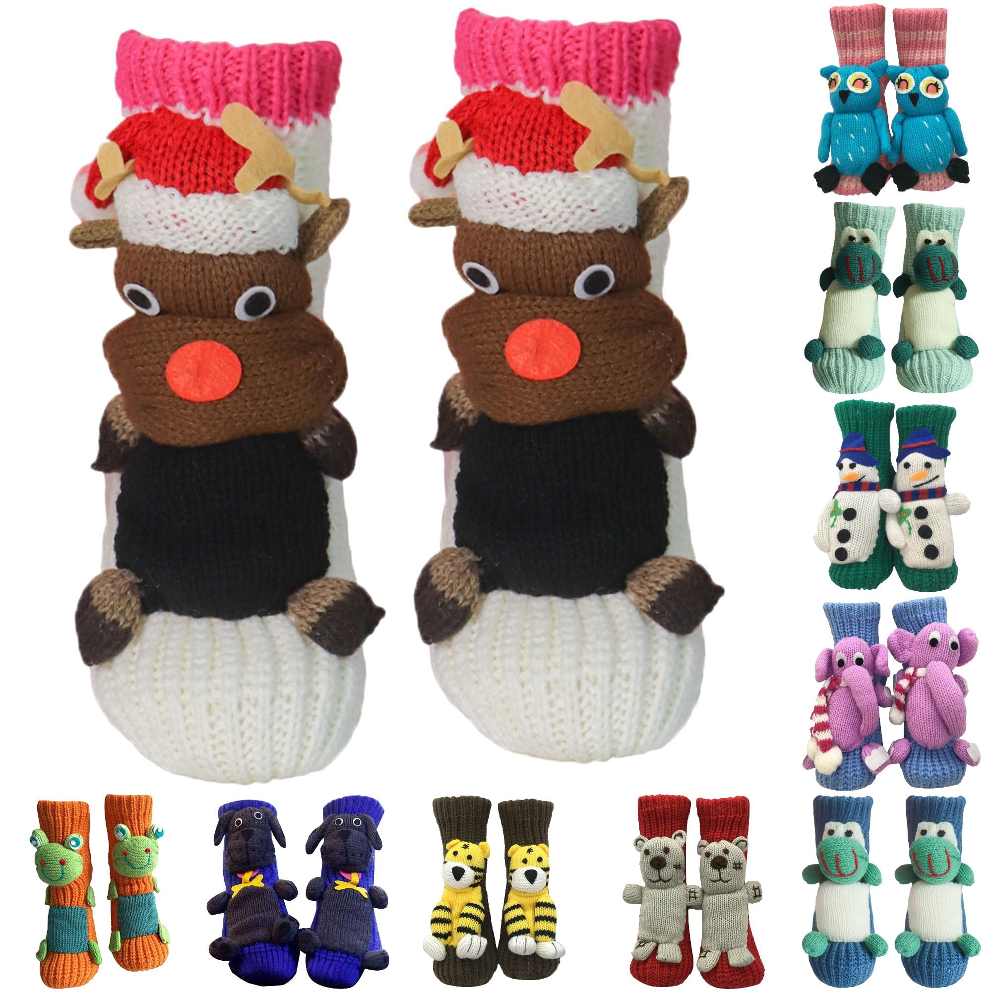 SUXIAN Unisex 3D Cartoon Knit Crew Socks, Non- Silicone Grip Warm ...