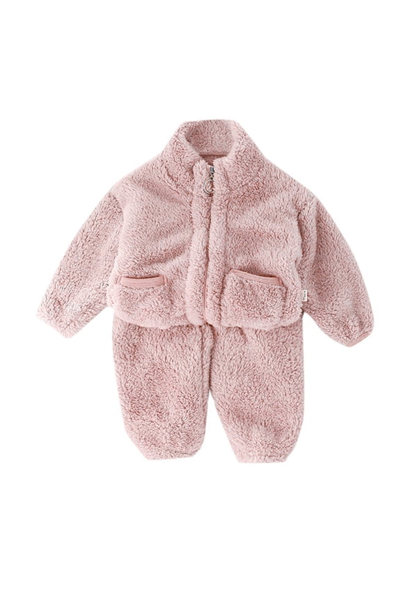 Unisex Kids Lined Flannel Pajamas Set Cozy Two Piece Sleepwear for Autumn Winter Comfortable Fall Winter Outfits Set Pink 160
