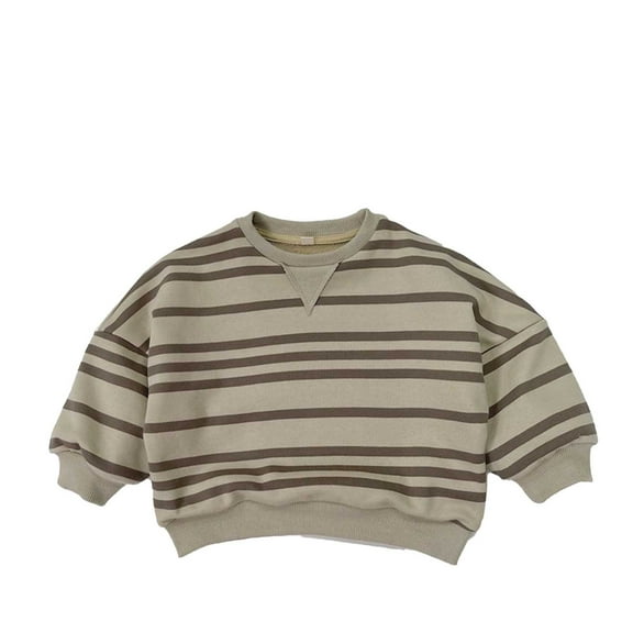 SUXIAN Children Clothing Unisex Boys and Girls Striped Casual Top Sweatshirt for Fall Beige 12-18 Months