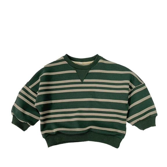 SUXIAN Children Clothing Unisex Boys and Girls Striped Casual Top Sweatshirt for Fall Dark Green 18-24 Months