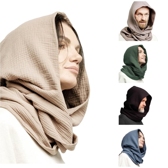 SUXIAN Warm Winter Hats Hooded Scarf Crinkle Soft Knitted Hat Neck Warmer Men Outdoor Cold Weather