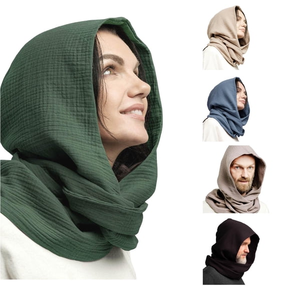 SUXIAN Warm Winter Hats Hooded Scarf Crinkle Soft Knitted Hat Neck Warmer Men Outdoor Cold Weather