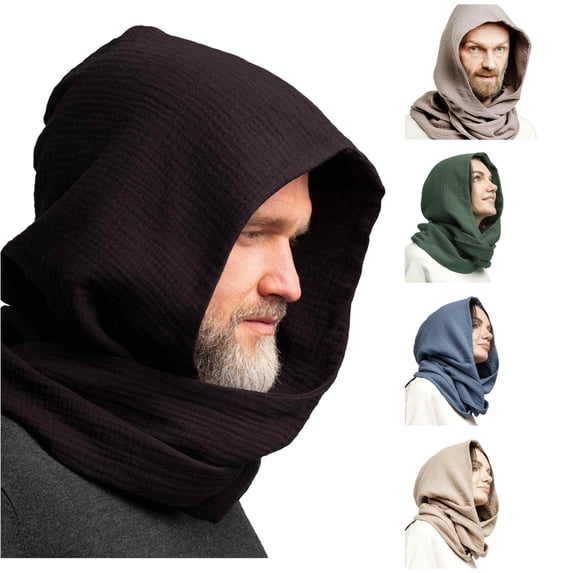 SUXIAN Warm Winter Hats Hooded Scarf Crinkle Soft Knitted Hat Neck Warmer Men Outdoor Cold Weather