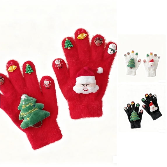 SUXIAN Winter Gloves Women Christmas Festive Cozy Thermal Knitted Mittens Character Designs Outdoor Cycling Gloves Winter Womens Red One Size