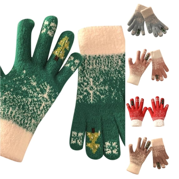 SUXIAN Winter Gloves Women Christmas Fingerless Touchscreen Knitted Five Finger Thermal Warmth Festive Holiday Gloves Winter Womens Dark Green One Size