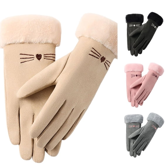 SUXIAN Winter Gloves Women Ski Inner Lined Outdoor Cycling Windproof Cold Warm Flip Finger Screen Gloves Winter Womens Beige One Size
