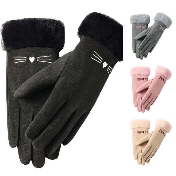 SUXIAN Winter Gloves Women Ski Inner Lined Outdoor Cycling Windproof Cold Warm Flip Finger Screen Gloves Winter Womens Black One Size