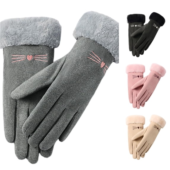 SUXIAN Winter Gloves Women Ski Inner Lined Outdoor Cycling Windproof Cold Warm Flip Finger Screen Gloves Winter Womens Grey One Size