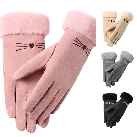 SUXIAN Winter Gloves Women Ski Inner Lined Outdoor Cycling Windproof Cold Warm Flip Finger Screen Gloves Winter Womens Pink One Size