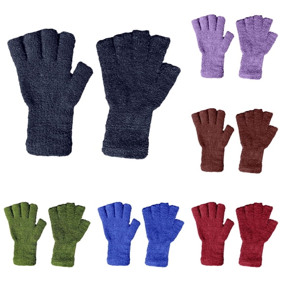 SUXIAN Winter Mittens Extra Long Wrist Kids Fingerless Thermal Knitted Boys Girls Warmth Half Finger Handwear Insulated Gloves Black One Size