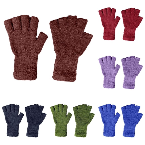 SUXIAN Winter Mittens Extra Long Wrist Kids Fingerless Thermal Knitted Boys Girls Warmth Half Finger Handwear Insulated Gloves Coffee One Size