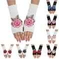 thumbnail image 1 of SUXIAN Winter Mittens Warm Knit Fingerless Convertible Fashion Flowers Cozy Soft Autumn Gloves Winter Womens Pink One Size, 1 of 5