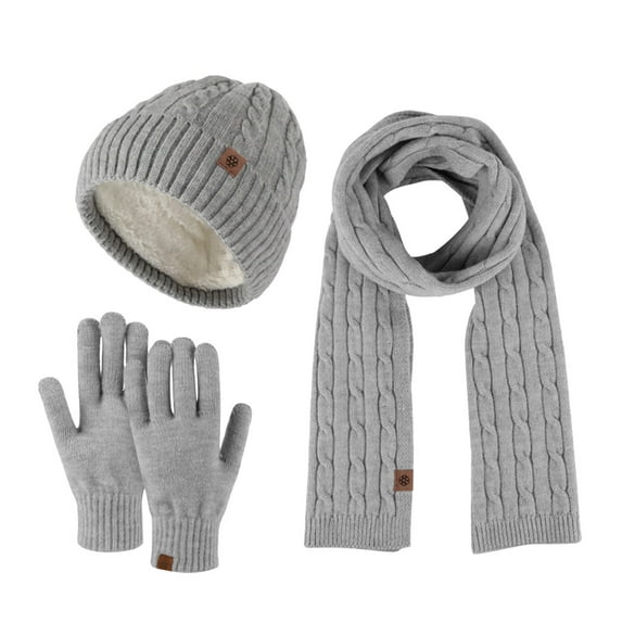 SUXIAN Winter Scarf Set for Men and Women Hat Scarf Gloves Warm for Outdoor Sport Grey_1# One Size