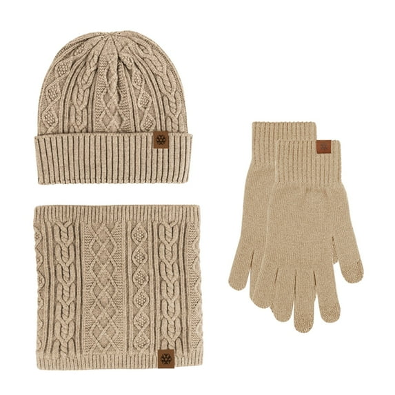 SUXIAN Winter Scarf Set for Men and Women Hat Scarf Gloves Warm for Outdoor Sport Khaki_2# One Size