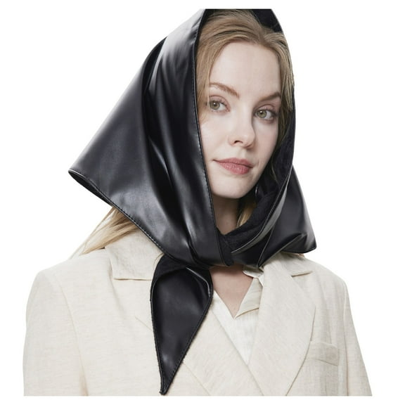 SUXIAN Winter Scarf for Women Integrated Leather Triangle Design Warm Hat Cap Black One Size