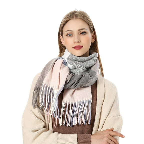SUXIAN Winter Scarf for Women Plaid Printed Keep Warm with Tassels Long Wrap X_1# A