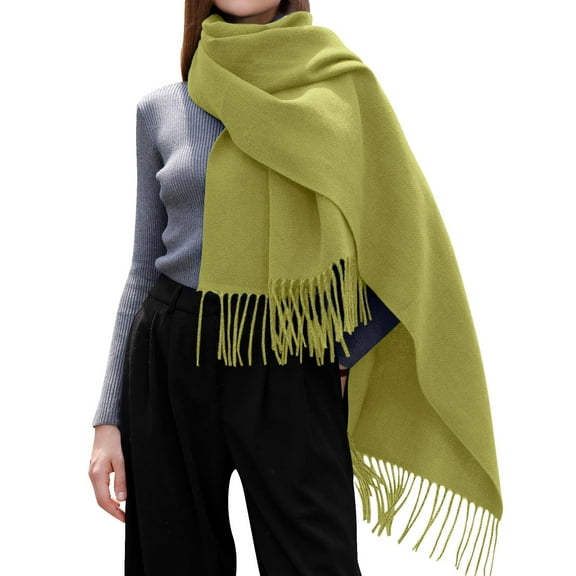 UJNDER Winter Scarf for Women Solid Color Tassel Shawl Warm Green One Size