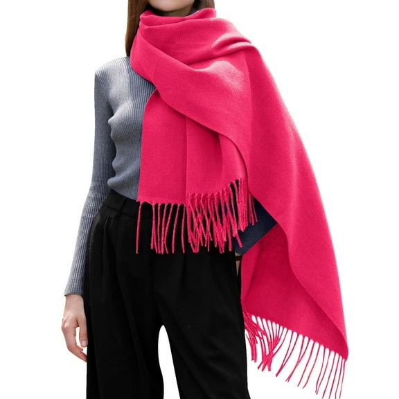 UJNDER Winter Scarf for Women Solid Color Tassel Shawl Warm Hot Pink One Size