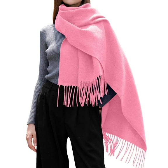 UJNDER Winter Scarf for Women Solid Color Tassel Shawl Warm Pink One Size