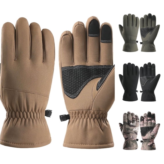 SUXIAN Winter Sports Gloves Couples Winter Outdoor Skiing Cycling Thick Thermal Windproof Cold Weather Gloves Khaki L
