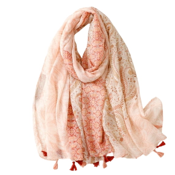 UJNDER Women's Fall Scarf Lightweight Soft Floral Print with Tassel Shawl Light Gray One Size