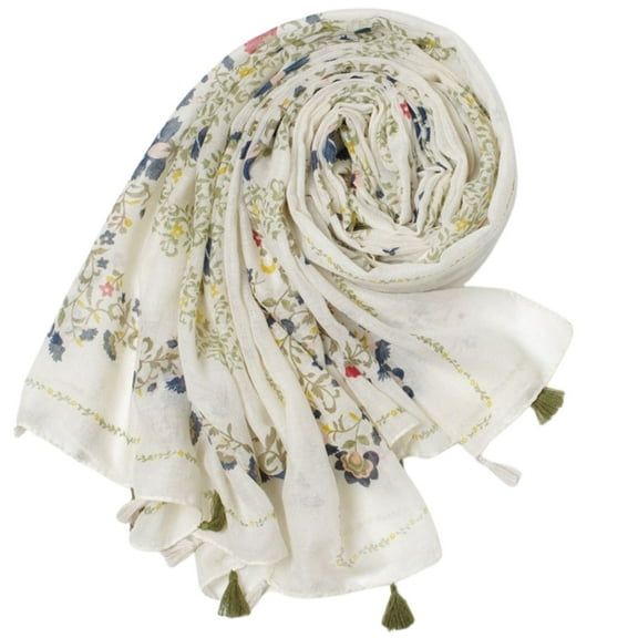 UJNDER Women's Fall Scarf Lightweight Soft Floral Print with Tassel Shawl Navy One Size