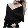 thumbnail image 1 of SUXIAN Women's Knitted Sweater with Scarf Design V Neck Off Shoulder Black One Size, 1 of 4