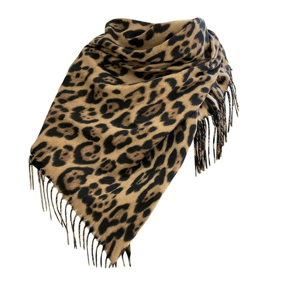 SUXIAN Women's Winter Scarf Leopard Print Imitation Wool with Fringe Yellow_#1 One Size